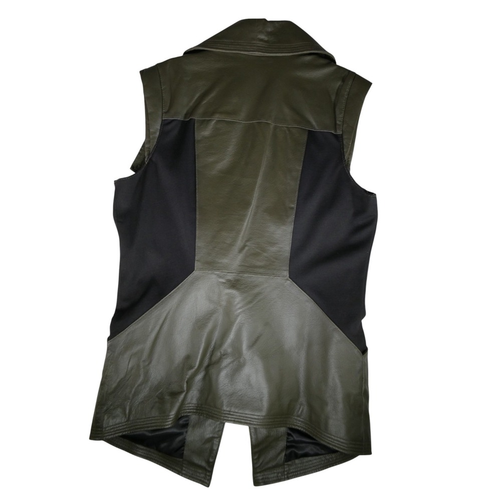 IMAN Women's Green Black Leather Vest Jacket Size M Style 129297 Chic Sleeveless - Picture 5 of 10
